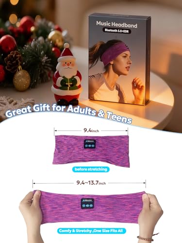 2-Pack Bluetooth Headband Headphones, Wireless Sports Headband, Washable Music Headband with Secure Fit for Running, Workout, Gym, Yoga, Sleep Headphones for Side Sleepers- Great Gift