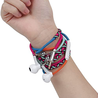 Nylon Braided Tangle Free in Ear Headphones - Colorful Wraps Wired Earbuds Bracelet with Microphone High Definition Compatible with iPhone, iPad, Mac, Laptop Android Samsung (7#)