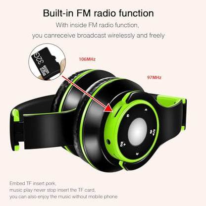 Bluetooth Headphones Over Ear, Wireless Headphones with 5 EQ Modes, 20 Hours Playtime Foldable HiFi Stereo Headset with Microphone, FM/TF for Cellphone/PC/Work/Travel/Kids/Adults/Gift (Green) - color: Green