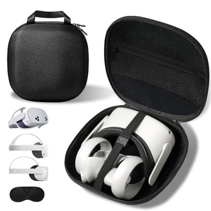 sarlar Compact Hard Carrying Case and Bulid-in Lens Protector Cover Compatible with Meta Quest 3S/Quest 3/Quest 2/Apple Vision Pro Accessories, Lightweight and Portable for Travel and Home Storage