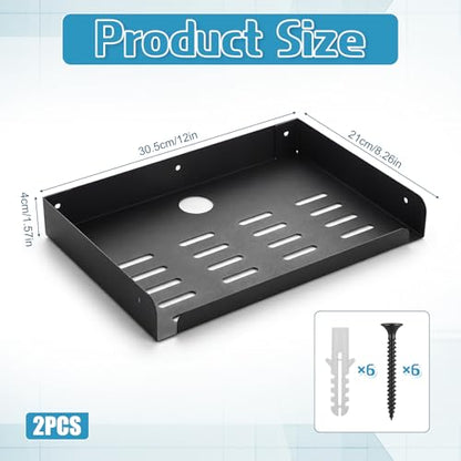 2 Pcs Metal Floating Shelf 12" x 8" Heavy Duty Wall Mounted Shelf | Metal Floating Shelf Deep Display Shelf for TV Components Router Game Console DVD Player Cable Box with Cable Management