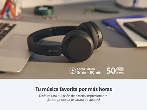 Sony WH-CH520 Wireless Bluetooth On-Ear Headphones with Microphone, Up to 50 Hours Battery Life with Quick Charge Function, Includes USB-C Charging Cable - Black - International Version (No Warranty) - color: Black