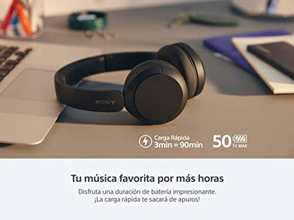 Sony WH-CH520 Wireless Bluetooth On-Ear Headphones with Microphone, Up to 50 Hours Battery Life with Quick Charge Function, Includes USB-C Charging Cable - Black - International Version (No Warranty) - color: Black
