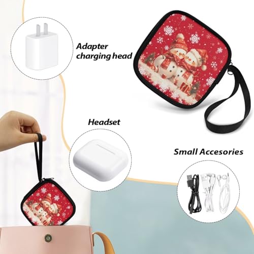 Christmas Cute Snowman Portable Wireless Headphone Case, Earphone Storage Bag Carrying Case, Earbud Holder with Handle Headphone Bag Travel - color: Christmas Cute Snowman