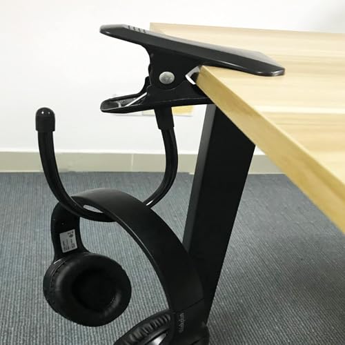 AUXPhome Headphone Stand with Adjustable Hook, Metal Headset Holder, Flexible Tip, Clamp-On, Universal Thickness, Vertical and Horizontal Mount, for Desk up to 2 inch (50MM) - 744591662932