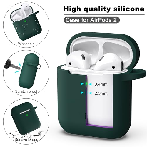 for AirPods 2nd/1st Case Silicone Cover, Black Green | Compatible with Apple AirPods 2nd/1st (2019/2016) Generation with Keychain & Cleaner Kit, Wireless Charging Compatible - color: E1-Black Green