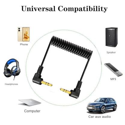 Coiled 90 Degree 3.5mm Stereo Audio Cable (1 Meter) | 3Pole Right Angle 1/8" TRS Male to Male Aux Extension Cord for Smartphone,Tablets,MP3,Headphones,DJ,Car,Home Stereo,Camera - style: Dual 90Deg Male