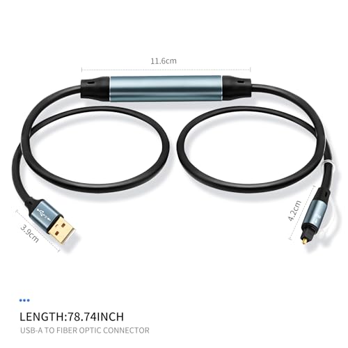 Unidirectional USB A to Toslink Digital Optical Audio Cable 6FT USB A Male to SPDIF Port Male Fiber Optic Adapter for Windows/Laptops/Mac(Not for TVs, Not an Optical to USB A Cable)