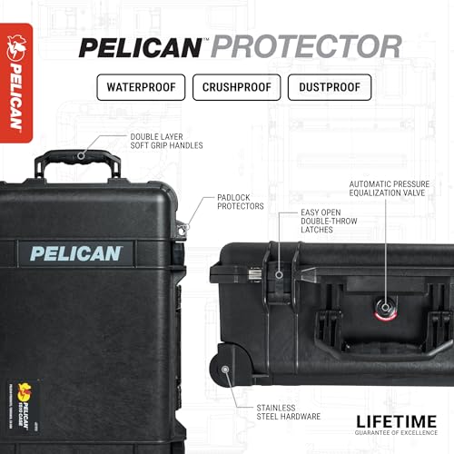 Pelican 1510 Case with Padded Dividers (Black) | Watertight Pelican 1510 case with wheels and padded dividers for travel, photography and equipment protection - color: Black, style: With Padded Dividers