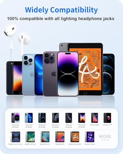 2 Packs Wired Headphones Earbuds for iPhone 14/13/12/11/XR/XS/X/8/7/SE | Wired Earphones with Built-in Microphone & Volume Control HiFi Stereo Nosie Reduction Support All iOS System