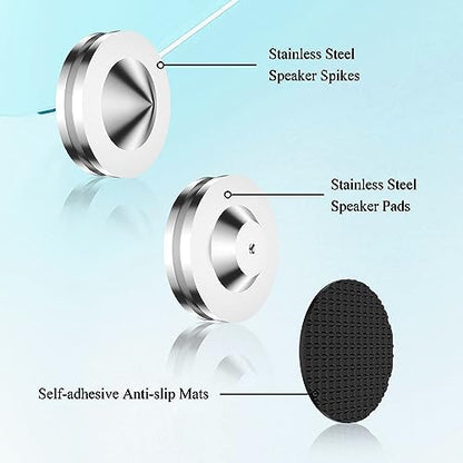 Audiocrast 4X HiFi Speaker Spikes, Isolation Stand Feet Pad, Stainless Steel Shock Absorber Vibration Dampener with Non-Slip Mats for Audio Speaker Subwoofer CD DVD Amplifier Turntable DAC - size: 27MM x 11MM x 9MM