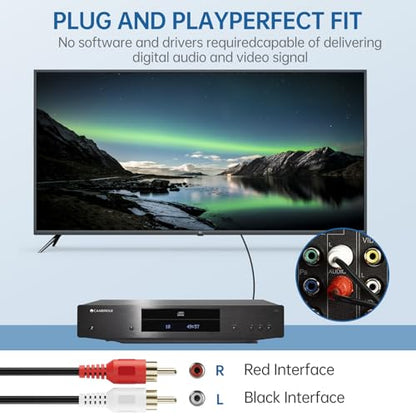 RCA Cable 25ft,2RCA Male to 2RCA Male,Audio Stereo Subwoofer Cable [Hi-Fi Sound] Auxiliary Audio Cord for Home Theater, HDTV, Amplifiers, Hi-Fi Systems,Speakers and etc - size: 25ft