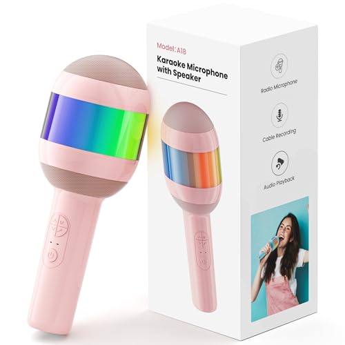 Wireless Karaoke Machine Portable Bluetooth Microphone with LED Light | Best Chritmas Birthday Festival Party Gift for Adults 3 4 5 6 7 8 9 10 11 12+ Year Old Girls Boys Kids (Pink) - color: Pink