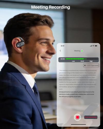 TOZO OpenWear Open Ear Earbuds, AI Translation Real Time 145+ Languages | 60H Translator Ear Buds Audifonos Traductores Inglés Español, All Day Comfort, Bluetooth Headphones 5.4 with Smart Display - color: Matte Black