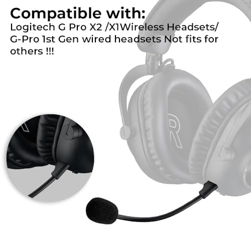 Replacement Game Mic Compatible with Logitech G PRO X2, G PRO X Wireless and G Pro Wired Gaming Headsets, Detachable Noise Cancelling Crystal-Clear Game Microphone with 2Pcs Foam Cover