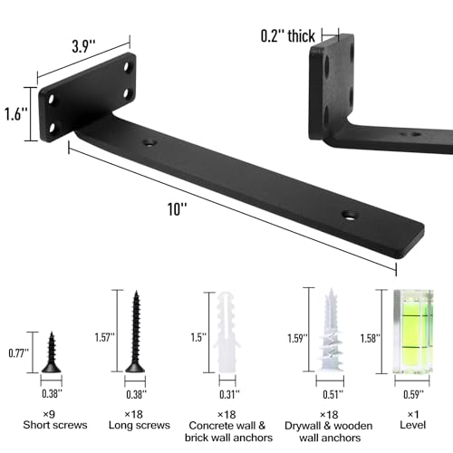 HITOMEN Heavy Duty Floating Shelf Brackets, 10-Inch (1/5'' Thick) Hidden Shelves Hardware, Iron L Brackets, Rustic Industrial Black Metal Wall Shelving Supports, 4 Pack - size: 10 Inch, style: 4 Pack