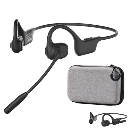 Bluetooth Headset, Over Ear Bluetooth Bone Conduction Headset with Mic,Noise Cancelling Wireless Headset with Mute Button, for for Truckers Meeting, Home Office,Driving (Black) - color: Black