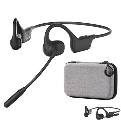 Bluetooth Headset, Over Ear Bluetooth Bone Conduction Headset with Mic,Noise Cancelling Wireless Headset with Mute Button, for for Truckers Meeting, Home Office,Driving (Black) - color: Black