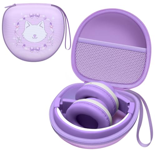 Kids Headphones Case for Tonies/iClever Etc Headphone,Cat Purple,Case Only | for iClever BTH12 HS19 BTH20 BTH22 BTH26/Candy Bila/Acer/JBL Junior 320/MIDOLA/JoySpark/ADOOPE Etc Girls Boy Kid Headphone - color: Cat Purple