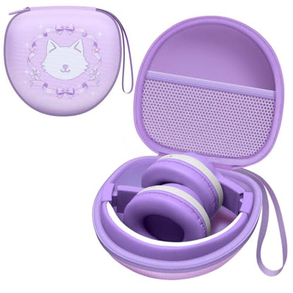 Kids Headphones Case for Tonies/iClever Etc Headphone,Cat Purple,Case Only | for iClever BTH12 HS19 BTH20 BTH22 BTH26/Candy Bila/Acer/JBL Junior 320/MIDOLA/JoySpark/ADOOPE Etc Girls Boy Kid Headphone - color: Cat Purple