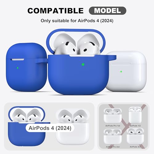 for AirPods 4 Case with Cleaner Kit,Full Protective Soft Skin Silicone Cover with Keychain for AirPods 4 Gen Case for Men Women,Compatible with Apple AirPods 4th Genaration Case 2024,Blue - color: C Blue