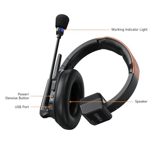 COMICA Seekcom S1 2-Users Full Duplex Wireless Intercom Headset System | 2.4GH 1300ft Team Communication AI/ENC Cancellation with PPT Mute IPX3 Waterproof for Film TV Shooting,Competition Events