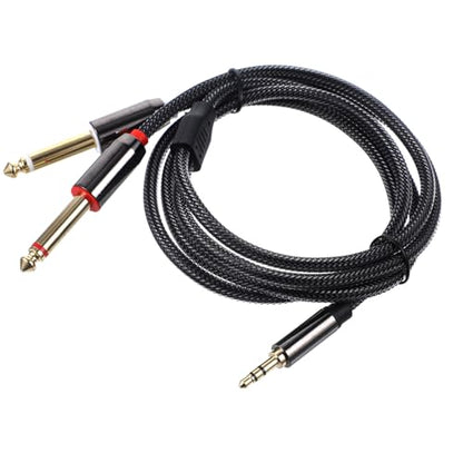 KALLORY 3.5mm to Dual 1/4 Inch Mono Audio Splitter Cable 1m Y-Splitter Compatible with CD Players Multimedia Speakers Home Stereo Systems Black
