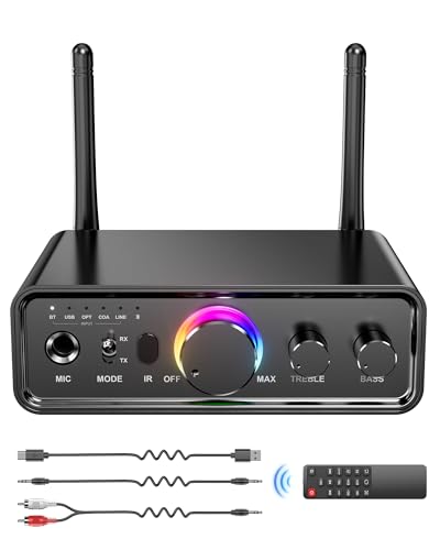 Bluetooth 5.3 Audio Transmitter Receiver for TV Home Stereo, high-Fidelity Wireless Bluetooth Low-Latency and HD Audio Adapter, Supporting USB, RCA, 3.5mm AUX, DAC, Coaxial, and Optical Input/Output