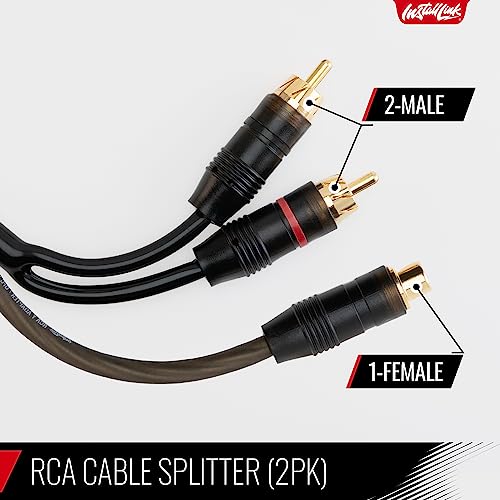 Install Link RCA Y Adapter Cable, 1-Female to 2-Male Splitter, 2-Pack (OFC) | Pure OFC Copper, 1ft, Feeds One Stereo Signal to Two Components, for Subwoofer, Home Theater, Car Audio Amplifier, Studio - color: Frosted Black, size: 1-Female to 2-Male