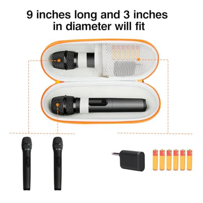 sarlar Case Compatible with JBL Wireless Two Microphone System, Up To 9“ x 3” will fit. Handheld Dual Mic Travel Bag for Singing or Karaoke for Receivers, Adapters, AA Batteries, Case Only.