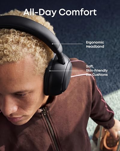 Soundcore Anker Space 2 Bluetooth 6.1 Over-Ear Headphones, Travel-Ready | Active Noise Cancelling, 50H Playtime, LDAC Hi-Res, Dual Connection, Clear Calls, Nap Mode, Wearing Detection, Fast Charging - color: Jet Black