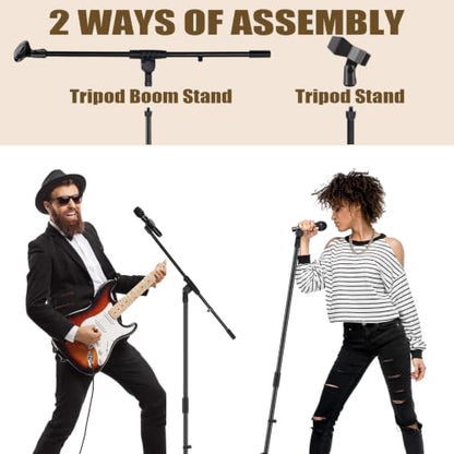Tellegloww 2 Pcs Microphone Stand Tripod Boom Arm Podium Studio Mic Stand Adjustable Height 75 Inches, Microphone Arm to 27 Inches Comes with 3/8 Inch and 5/8 Inch Mount Adapters