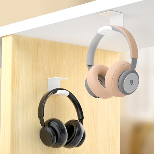 HomeMount Under Desk Headphone Hanger, Adhesive Hook, White 2 Pack - color: White-2P