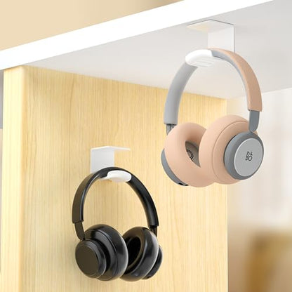 HomeMount Under Desk Headphone Hanger, Adhesive Hook, White 2 Pack - color: White-2P