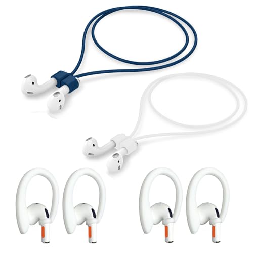 Magnetic Anti-Lost Straps Compatible with AirPods 1st to 4th Generation and AirPods Pro 1st to 4th Generation, with 2 Additional Pairs of Ear Hooks (White Deep Blue) - color: White Deep Blue
