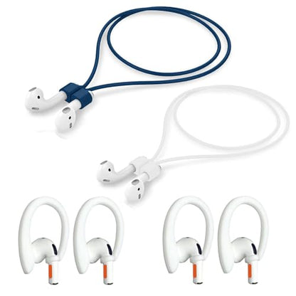 Magnetic Anti-Lost Straps Compatible with AirPods 1st to 4th Generation and AirPods Pro 1st to 4th Generation, with 2 Additional Pairs of Ear Hooks (White Deep Blue) - color: White Deep Blue