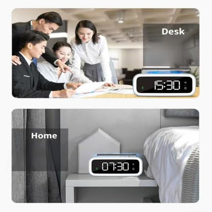 IHAO 5in1 Multi-Functional Alarm Clock with Wireless Charging 15W Fast Charger for Phone & Earbuds 3 Group Alarms, Dimmable Night Light, USB Port, Digital Clock Adjustable Light Mini Mirror QXF-805 - color: Wireless Charger Alarm Clock Qxf-805 White