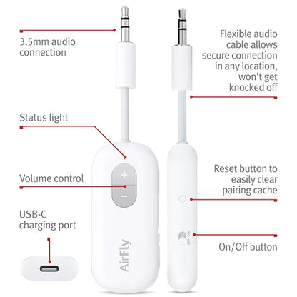 Twelve South AirFly SE Bluetooth Wireless Audio Transmitter Receiver & Twelve South Butterfly 2-in-1 USB-C MagSafe Charger - style: Bundle AirFly SE + ButterFly