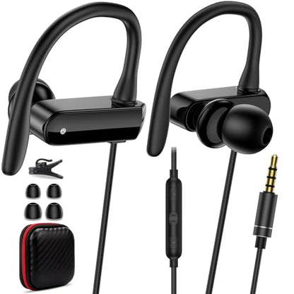 Wired Over Ear Earbuds with Microphone Ear Hooks,3.5mm Headphones | Sport Earphones for Laptop/iPad/iPod/3.5mm Plug Phone,Noise Cancelling Headset for Chromebook/Switch/Galaxy/MP3 Running - color: Black+Purple