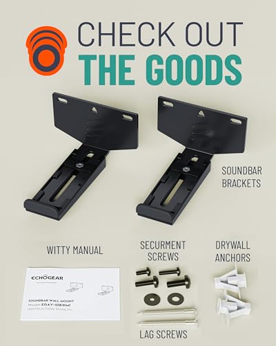 ECHOGEAR Soundbar Wall Mount for Speakers up to 20lbs, 3” Depth Adjustment | Universal soundbar mount installs to drywall or wood studs w/ all hardware included, bottom & rear mounted speaker compatible