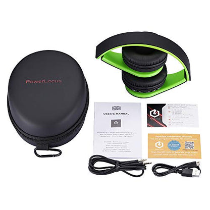 PowerLocus Wireless Bluetooth Over-Ear Stereo Foldable Headphones, Wired Headsets Rechargeable with Built-in Microphone for iPhone, Samsung, LG, iPad (Black/Green) - color: Black/Green