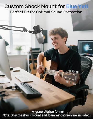 [2026 Upgrade] Custom Blue Yeti Shock Mount with Pop Filter | Elastic Suspension Design Reduces Vibration Noise, Shock Mount 100% Fits Blue Yeti, with 3/8" to 5/8" Screw Adapter - size: Blue Yeti Shock Mount