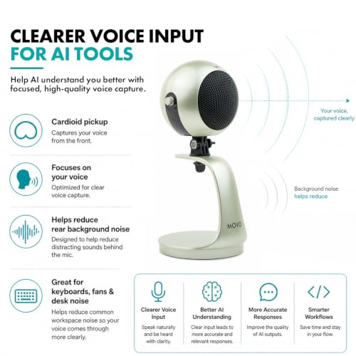 Movo WebMic USB Dictation Microphone in Silver – Cardioid for Vibe Coding - color: Palladian Silver