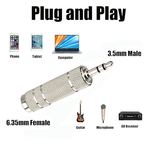 4pcs Audio Jack Adapter 3.5mm (1/8") TRS Stereo Male to 6.35mm (1/4") Female Jack Adapter & 3.5mm Female to 6.35mm Male Plug Audio Adapter Kit for Headphones/Microphones - size: 4pcs Silver
