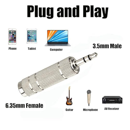 4pcs Audio Jack Adapter 3.5mm (1/8") TRS Stereo Male to 6.35mm (1/4") Female Jack Adapter & 3.5mm Female to 6.35mm Male Plug Audio Adapter Kit for Headphones/Microphones - size: 4pcs Silver
