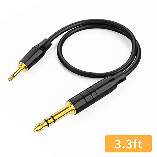 1/8 to 1/4 Stereo Bidirectional 6.35mm 1/4" to 3.5mm 1/8" TRS Guitar Cord | 6.35mm Male to 3.5mm Male Audio Aux Cable forLaptop, Home Theater Devices, Keyboard Piano,Speaker and Amplifier 3.6~16ft - size: 3.3Feet