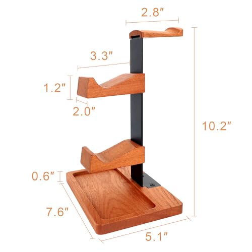 Headset Stand with Dual Controller Holder, Solid Wood | Headphone Stand with Storage Base, Gaming Equipment Accessories for Desk, Controller Holder for Gamers