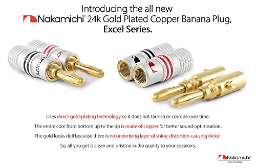 Nakamichi GrubLock Excel Series 24k Gold Plated Banana Plugs, 10-18 AWG | Gauge Size 4mm for Speakers Amplifier Hi-Fi AV Receiver Stereo Audio Wire Cable Screw Connector, 10 Pcs (5-Pairs) - size: 10 Pcs (5-Pairs)