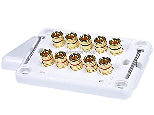 Monoprice 103643 Banana Binding Post Wall Plate for 5 Speaker, White - size: 5 Speaker, style: 1-Piece