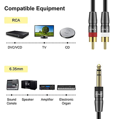 J&D 6.35mm TRS to Dual RCA Audio Cable, Copper Shell Heavy Duty 6.35mm 1/4 inch Male TRS to 2 RCA Male Stereo Audio Y Splitter Cable, 3 Feet - size: 3 Feet
